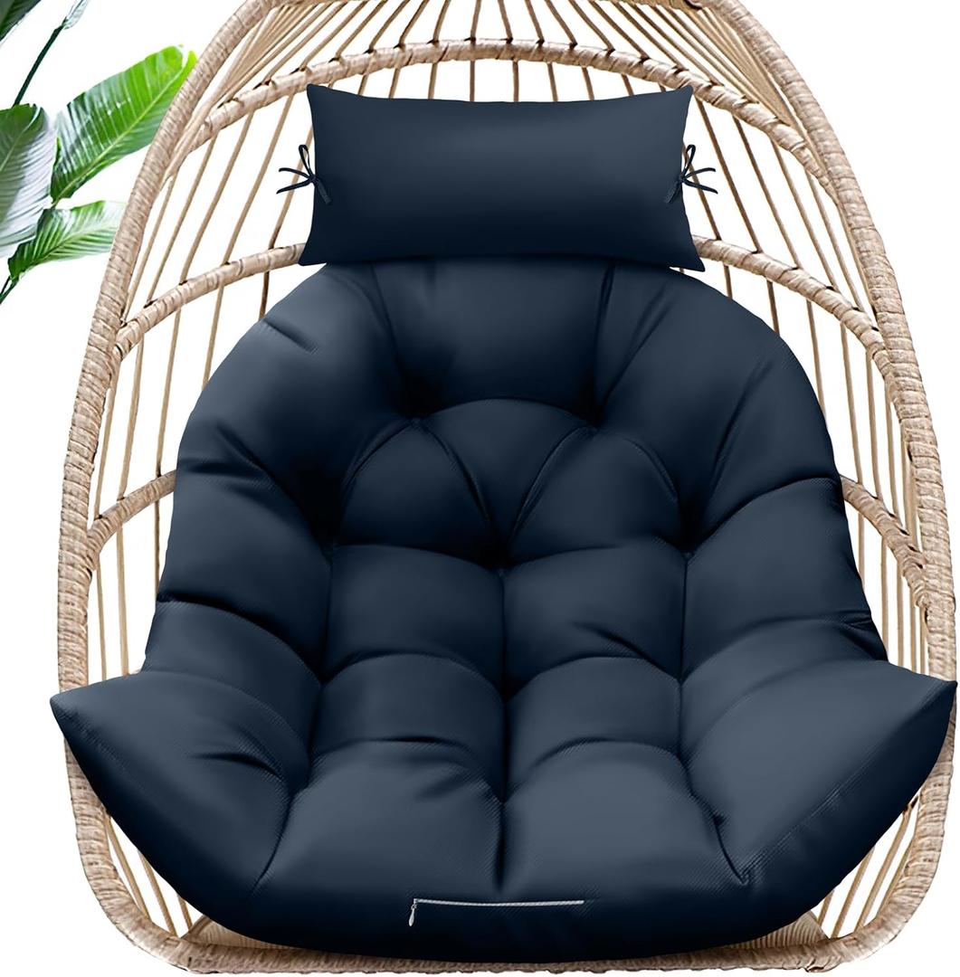 MAGIC ELEPHANT Egg Chair Cushion, Memory Foam Hanging Egg Chair Cushion Replacement, Indoor Outdoor Hammock Basket Swing Cushion with Headrest (Blue)