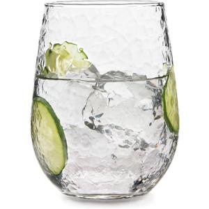 Libbey Hammered Stemless Wine Glass Set, 17 oz, Chiseled Round Drinking Glasses, Dishwasher Safe All Purpose Wine Glasses for Bourbons and Cocktails (Set of 8)