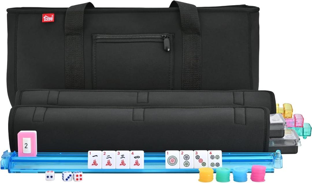 yookee home Mahjong Tiles Set American Mahjong Set 166 Premium White Tiles with Neoprene Bag and Accessories Complete Mahjong Game Set, Western Mah Jong, Mahjong, Ma Jong Set, Black