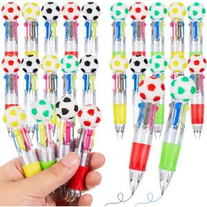 Kosiz 24 Pack Soccer Party Favors Sport Pen Multicolor 4 in 1 0.5mm Ballpoint Pen for Office Sport Lover Novelty Valentine's Day Gifts Goodie Bags Stuffers