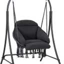 ANOW Hanging Swing Chair with Stand Included, Heavy Duty Hammock Chair with Stand and Removable Padded Cushion, Max 400 Lbs, Dark Grey