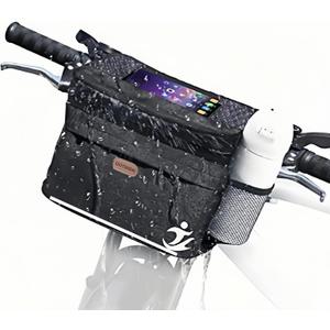 Bike Basket front Bag, Bicycle Insulated Handlebar Bag with Touch Screen Phone Holder Frame Tube Bag 5L Storage Bag Keep Cooling with Mesh Pockets for Riding Picnic Camping (Black)