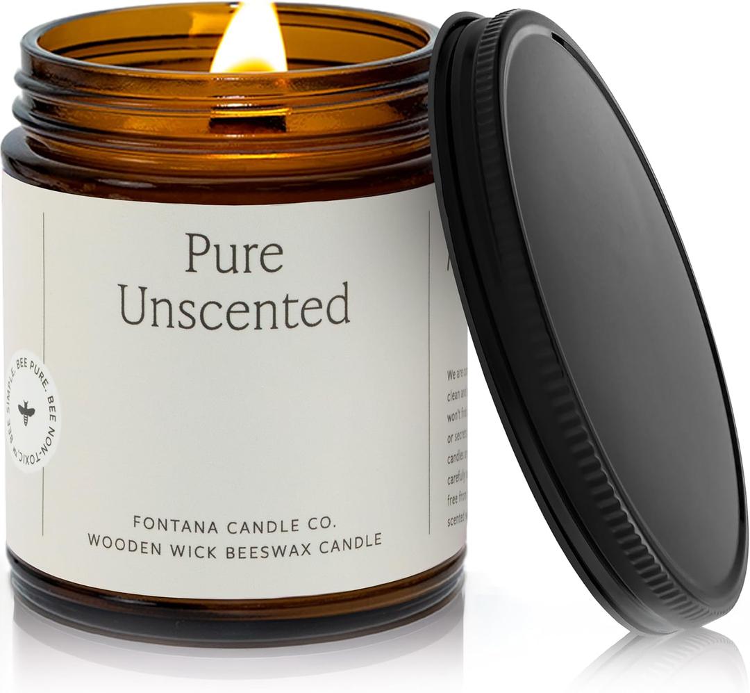 Fontana Candle Co Wood Wick Beeswax Jar Candle, Beeswax and Coconut Oil Made Safe w/Coconut Oil & Pure Essential Oils 35+ Hrs Clean Burn, Long Lasting and Non-Toxic Candles for Home & Room Decor