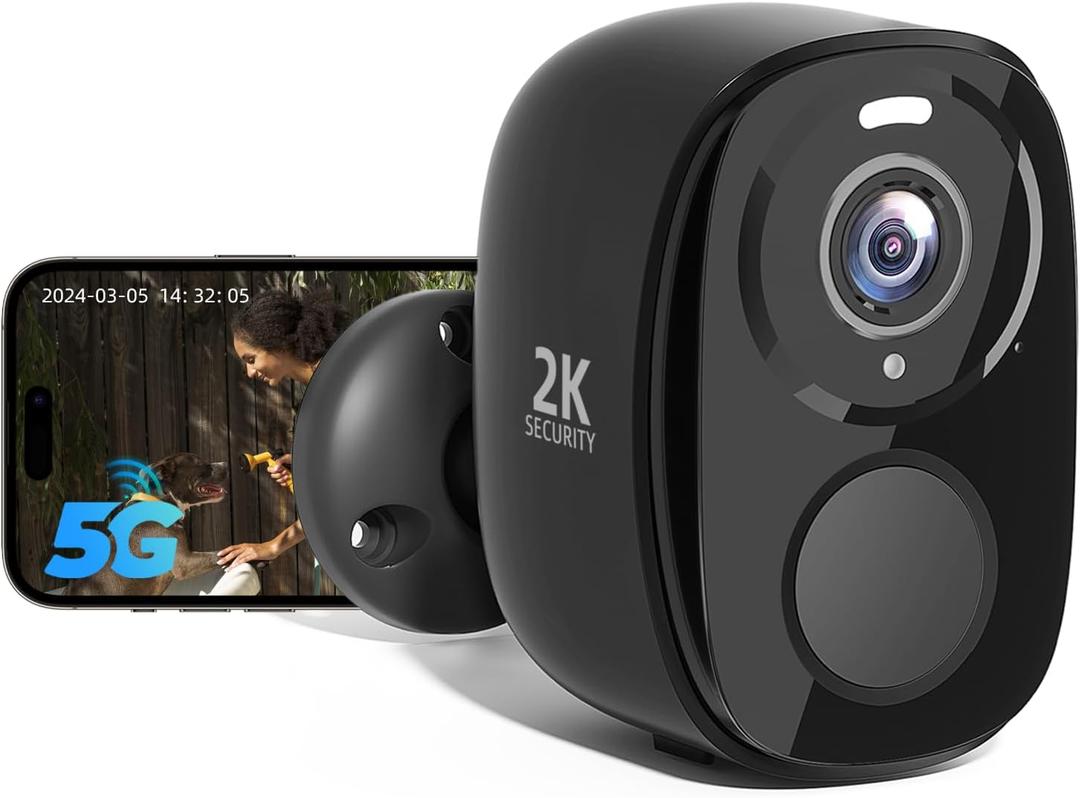 Rraycom 5G/2.4G WiFi Security Cameras Wireless Outdoor, 2K Battery Powered AI Motion Detection Siren Alarm Home Indoor Camera,Color Night Vision, 2-Way Talk, IP65 Waterproof, Works/Alexa, Cloud/SD (Black)