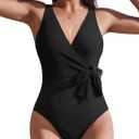 AI'MAGE Womens One Piece Swimsuits V Neck Slimming Bathing Suit Color Block Tie Side Swimwear Tummy Control Swim Suits 2025 (X-Large, Black)