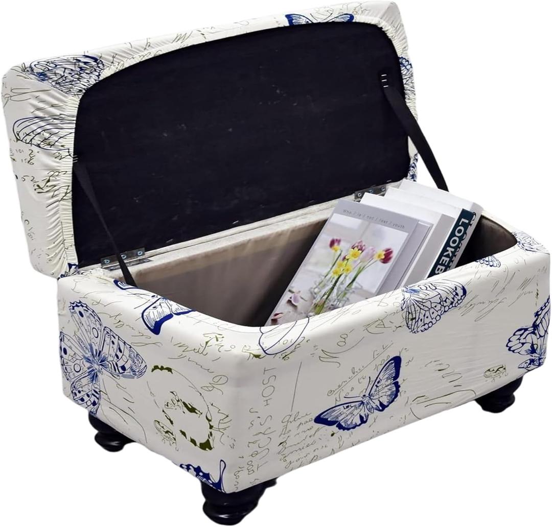 FUANGUI Ottoman Cover Stretch Storage Ottoman Bench Slipcover Printed Folding Storage Bench Ottoman Cover Footrest Stool Slipcover Footstool Protector Cover with Elastic Bottom, Large (15)