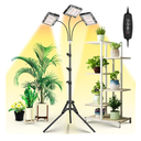 LBW Grow Light with Stand, Tri-Head LED Plant Light for Indoor Plants, Full Spectrum 150 LEDs, 3/6/12H Timer, 6 Dimmable Levels, 3 Switch Modes, Adjustable Tripod Stand 15-63 inches