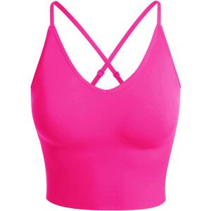 Design by Olivia Women's Casual Seamless Padded Workout Sports Bra Cami Cropped Yoga Tank Top with Adjustable Straps (Neon Pink) Design by Olivia Women's Casual Seamless Padded Workout Sports Bra Cami Cropped Yoga Tank Top with Adjustable Straps (Neon Pink)