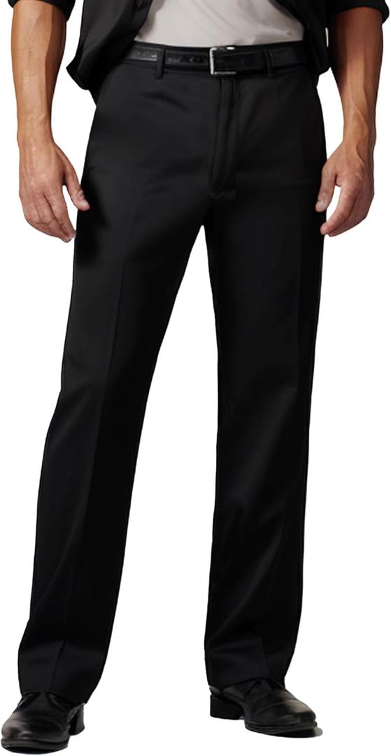 Men's Cozy Hidden Expandable Waist Dress Pants | Premium Stretch Texture Weave Work to Weekend Pants (42W x 32L, Black)