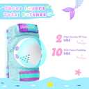 Knee Pads for Kids - ZOOBLISS Toddler Knee and Elbow Pads Set Wrist Guards for Skating Girls Aged 3-12, Kids Protective Gear for Roller Skates Skateboard Bike Scooter, Included Drawstring Bag(Rainbow) (Small, Mermaid Cyan)