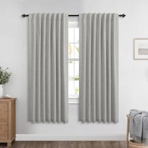 KOUFALL Light Grey Back Tab Linen Blackout Curtains 72 Inch Length for Living Room 2 Panels Set 52X72