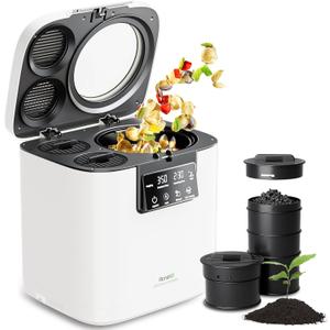 Electric Composter for Kitchen, Smart Compost Bin with Viewing Window Indoor Outdoor/Odorless/Low Noise/Auto-Cleaning, Compost Machine, Turn Food Waste into Fertilizer for Garden, Gift