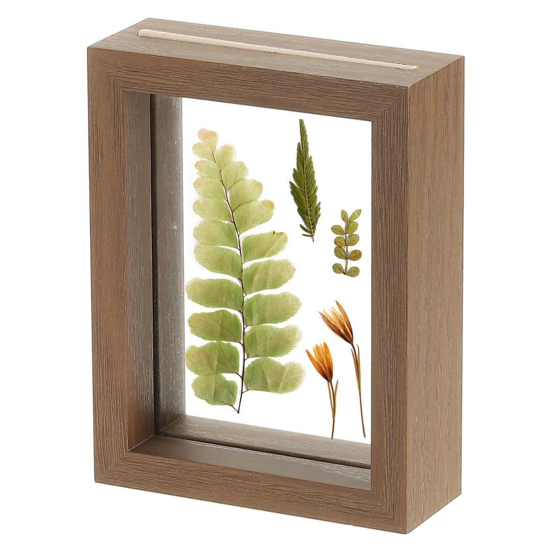 uxcell Wooden Pressed Flower Frame Handmade, 8x8 Inch Square Floating Picture Frame Double Glass Frame for Pressed Flowers Artwork Photo Frame Tabletop Display, Brown