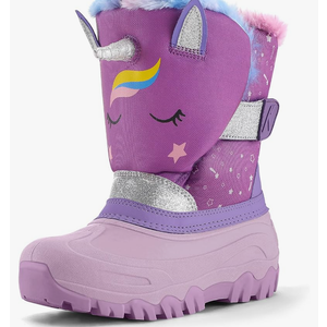 K KomForme Waterproof Girls Snow Boots with Faux Fur Lining, Warm Winter Shoes for Kids Size 10