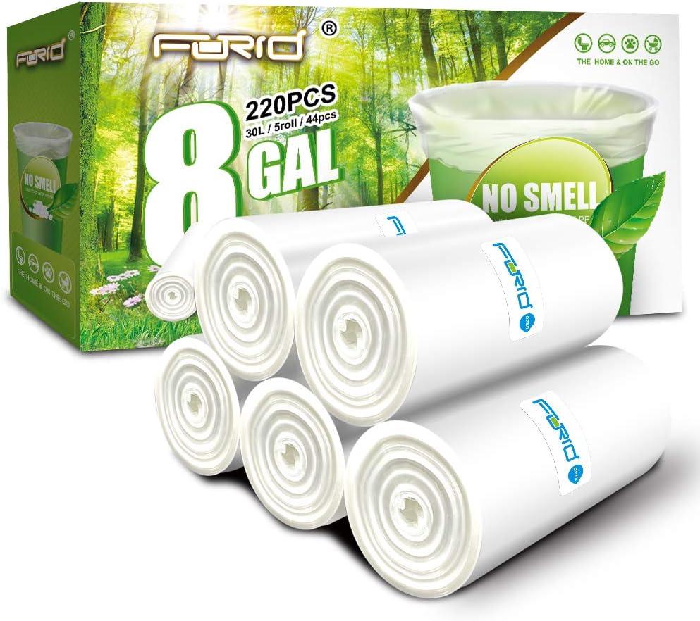 FORID Clear Medium Garbage Bags 8 Gallon Plastic Trash Bags 30 Liter Wastebasket Bin Liners 220 Count for Bathroom Bedroom Office Trash Can