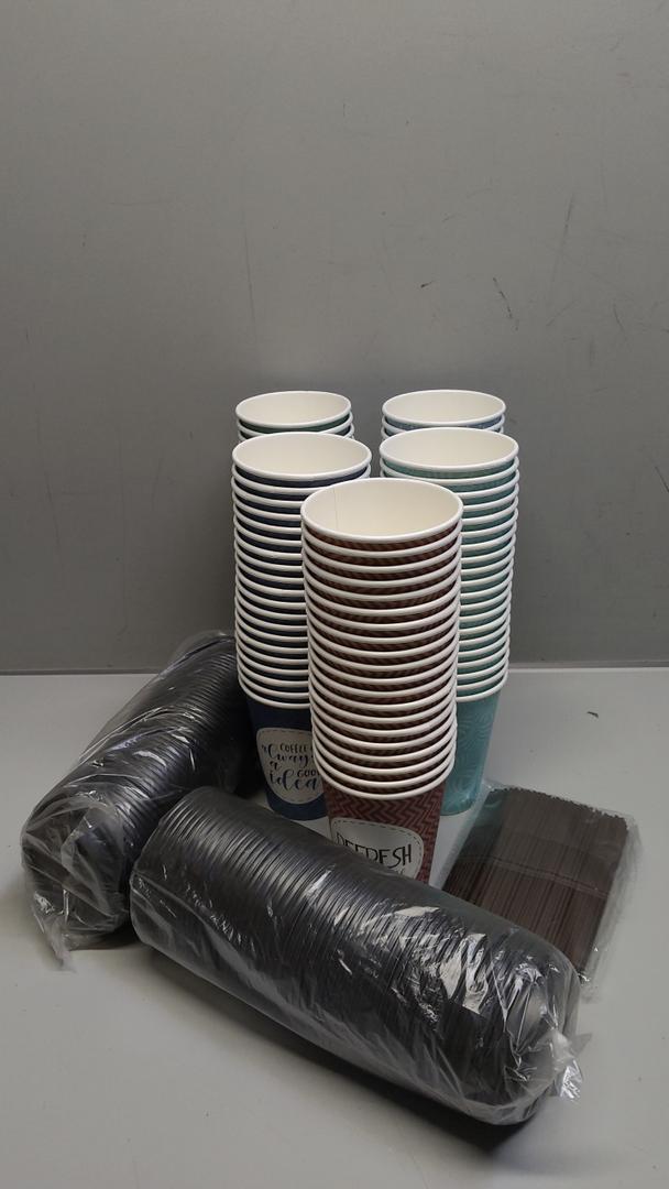 Disposable Coffee Cups with Lids and Straws - 16 oz (100Set) Togo Hot Paper Coffee Cup with Lid To Go for Beverages Espresso Tea Insulated Reusable Cold Drinks Ripple Cups Protect Fingers From Heat