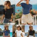 Ficerd 3 Pack Women's Ribbed T-Shirts, Cotton Short Sleeve Basic Tees Crewneck Fitted Tops Casual Shirts 2026 Summer Trendy (Black, White, Haze Blue)