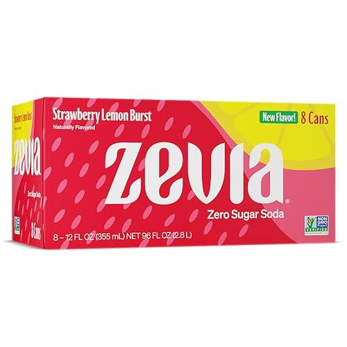 Zevia Zero Sugar Soda, Strawberry Lemon Burst, 12 oz Cans (24 -Pack) – Naturally Sweetened, Zero Calorie Sugar Free Soda - Non-GMO Project Verified, Gluten-Free, Vegan Zevia Zero Sugar Soda, Strawberry Lemon Burst, 12 oz Cans (24 -Pack) – Naturally Sweetened, Zero Calorie Sugar Free Soda - Non-GMO Project Verified, Gluten-Free, Vegan