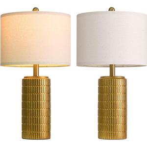 PoKat 23" Brass Gold Ceramic Table Lamps for Living Room, Retro Warm Gold Lamps for Night Stands, Vintage Bronze Decorative Lamps for Bedroom, Antique Gold Brown Nightstand Lamps for Home Decor