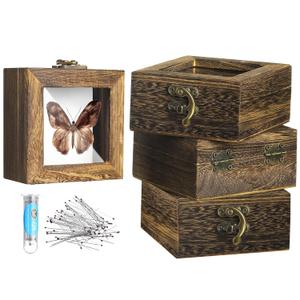 4 Pcs Insect Pinning Kit 4 inch Wooden Display Case Box, EVA Foam Insect Pinning Board, 100 Insect Pins for Butterfly Specimen Bugs Collection Tools