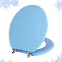 Angol Shiold Wood Toilet Seat, Zinc Alloy Hinges (Round, Blue)