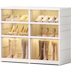 EHAMILY 3 Tier Foldable Shoe Rack Organizer for Closet 6-12Pairs Plastic Collapsible Shoe Racks Shelf for front door entrance Stackable Clear Folding Shoes Storage boxes XLarge Storage Cabinet