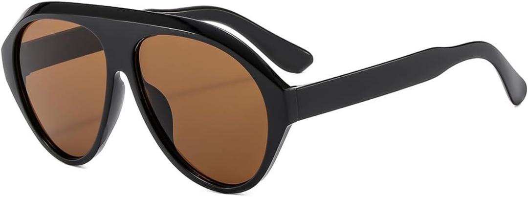 IKANOO Retro 70s Aviator Sunglasses for Women Men Oversized Classic Vintage Square Aviator Trendy Shades (Black/Brown)