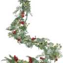 Lvydec Christmas 6Ft Pine Christmas Garland, Realistic Artificial Faux Greenery Garland with Berry and Eucalyptus Leaves Cypress Garland for Mantle Holiday Fireplace Winter Decor