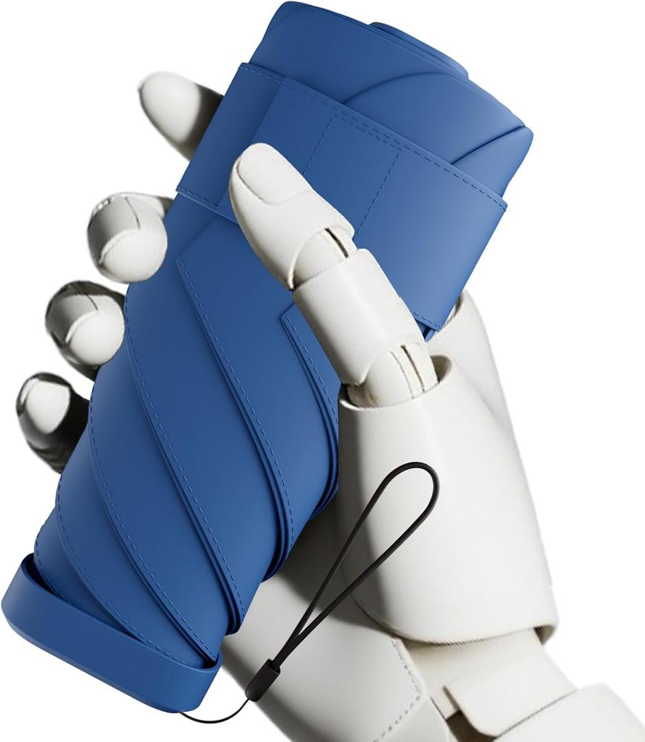 Windproof Mini Travel Folding Umbrella - UPF 50+ Sun & Rain Protection, Small Compact Lightweight Design Fits in Pocket or Bag, Eco-Friendly Fabric Wallet Umbrella for Commuter, Men Women Boys Girls (Blue)