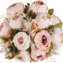 Mkono Peonies Artificial Flowers, 2 Packs 13 Stems Faux Peony Flowers Real Touch Fake Silk Bouquet for Arrangements Dining Table Centerpieces for Kitchen Bridal Wedding Party (2, Light Pink)