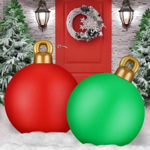2 Pieces 32 Inch Giant PVC Inflatable Christmas Decorated Ball Ornaments Outdoor Large Xmas Blow Ball Decorations for Christmas Themed Party Ornaments(Solid, Red Green)