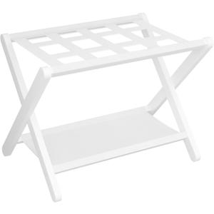 Heybly Luggage Rack, Folding Suitcase Stand with Storage Shelf, Heavy-Duty Luggage Holder for Guest Room Bedroom Hotel, Holds up to 141 lb, White HLR010W1
