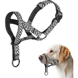 2 x Gentle Dog Head Collar, Soft Nylon No Pull Padded Halter with Fashion Stripes, Breathable Nose Leash for Dogs, Anti Pulling Barking(M)