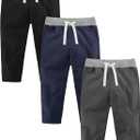 Resinta 3 Packs Boys and Toddlers' Pull-On Pant Boys Uniform Pants Cotton Pull-on Pants with Drawstring, Size: 4T