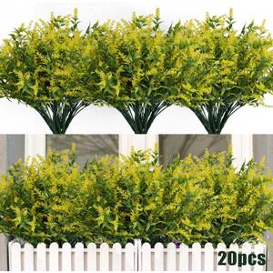 RECUTMS 20 Bundles Outdoor Artificial Flower UV Resistant Fake Stems Plants, Faux Plastic Greenery for Indoor Outside Hanging Plants Garden Porch Window Box Home Wedding Farmhouse Dcor(Yellow)