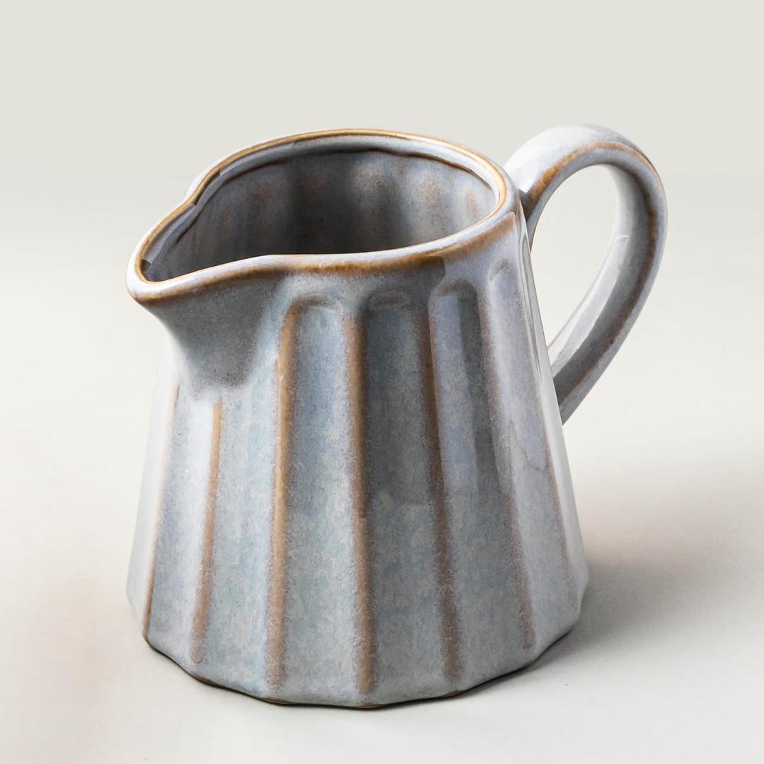 Ceramic Creamer Pitcher,17 Oz Coffee Creamer Container with Handle, Small Milk Pitcher Pourer for Sauces, Salad, Gray