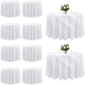 Cuckan 120 Inch Round Tablecloth, 10 Pack White Stain Resistant and Wrinkle-Free Polyester Table Cover for Wedding, Banquet, Party, Restaurant