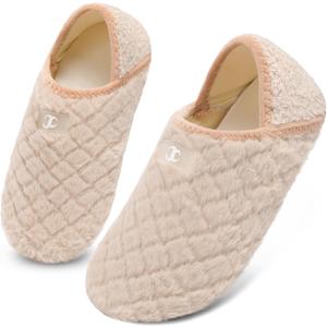 Scurtain House Slippers for Women Men Indoor Barefoot Slippers Socks Comfy Slip on House Shoes Cozy Furry Lightweight Non-Slip for Bedroom Travel Yoga (Beige)