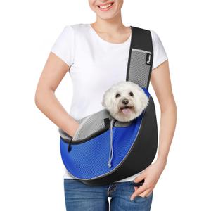 Pawaboo Dog Sling Carrier, Dog Papoose with Zipper Touch Pocket, Hand Free Breathable Mesh Puppy Carrier, Crossbody Satchel Dog Purse with Adjustable Strap for Outdoor Travel, Blue, Large