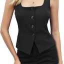 MakeMeChic Women's Square Neck Tank Button Front Sleeveless Dressy Shirt Top (Large, Black)