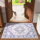 HOMORE Vintage Washable Rug Floral Low Pile Non-Slip Throw Beige Blue Rugs for Bedroom Living Room Kitchen Entryway Office Stain Resistant Indoor Door Farmhouse Perfect for Room Home Decor 2x3 Ft