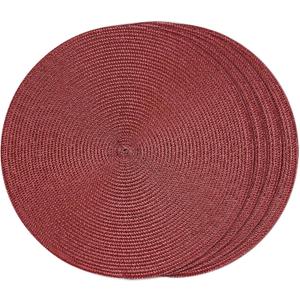 FunWheat Round Braided Placemats Set of 4 Table Mats for Dining Tables Woven Washable Non-Slip Place mats 15 inch(Wine,4pcs)