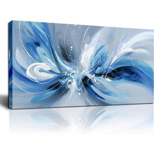 Blue White and Gray Abstract Canvas Wall Art for Living Room Framed Large Print Picture Painting Wall Decor for Bedroom Office Modern Home Abstract Wall Decorations Artwork Size 20x40 Ready to Hang