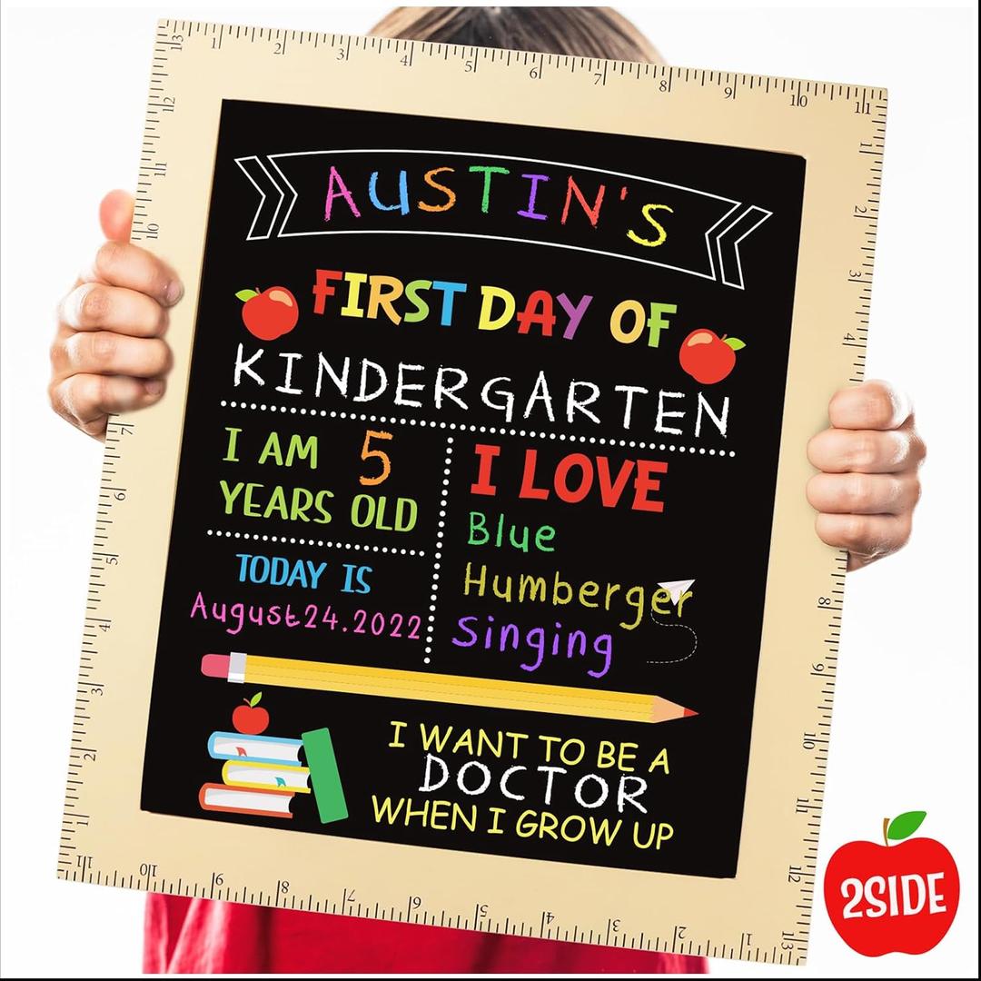 First and Last Day of School Board - First Day of School Sign with Wooden Ruler Frame - 1st Day of Kindergarten Preschool Chalkboard Photo Prop - Back to School Gifts for Kids Girls - 13 x 11 Inch First and Last Day of School Board - First Day of School Sign with Wooden Ruler Frame - 1st Day of Kindergarten Preschool Chalkboard Photo Prop - Back to School Gifts for Kids Girls - 13 x 11 Inch