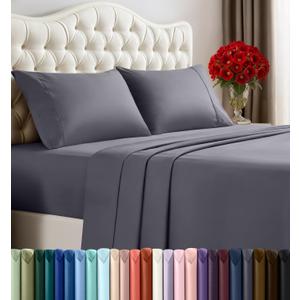 Bedding Full Sheet Set – 4 Piece Bed Sheets for Full Size Bed, Soft and Breathable Microfiber, Includes 1 Fitted Sheet, 1 Flat Sheet and 2 Pillowcases (Grey)