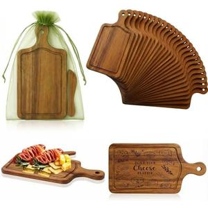 Nuenen 50 Pcs Mini Wooden Charcuterie Board Bulk, Small Wood Cutting Board for Crafts Laser Engraving with Knives Organza Bags Wedding Baby Shower Favors Gift (Square,Acacia Color)