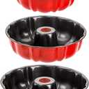 Tosnail Set of 3 Non-Stick Fluted Cake Pan, Tube Pan Round Cake Pan Steel Baking Pan Instant Pot Bakeware - 7", 8.5", 9.5", Red