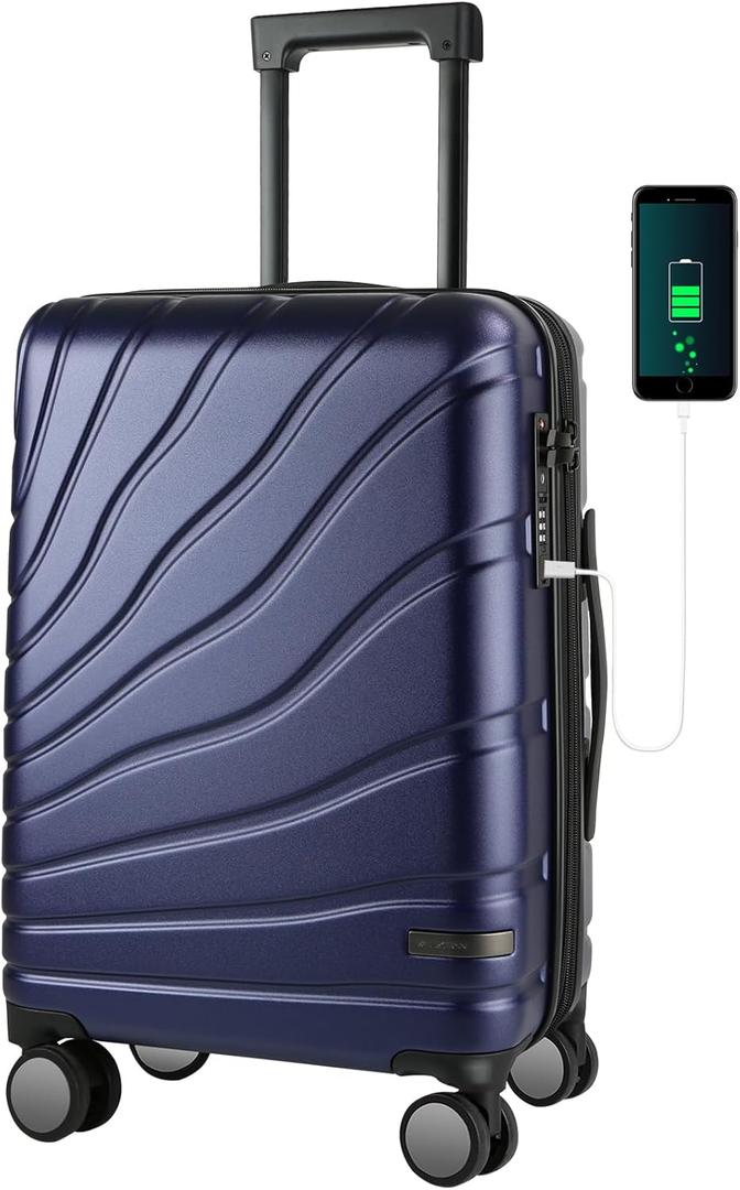 VANKEAN Carry On Luggage with Spinner Wheels & TSA Lock, Expandable Fashionable Hard Shell Suitcase airline approved, 20 Inch Carry-On, Navy