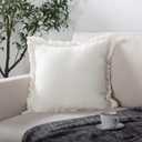 ATLINIA Linen Pillow Cover with Tassels 20 x 20 Off White Decorative Throw Pillow Cover for Couch Sofa Bed and Outdoor (Cream)