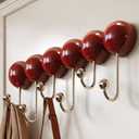 Funecy Coat Rack Wall Mount, Wall Hooks for Hanging, Suction Cups with no Trace Hooks, Hooks for Storage Behind The Door-6 Hooks (Red)
